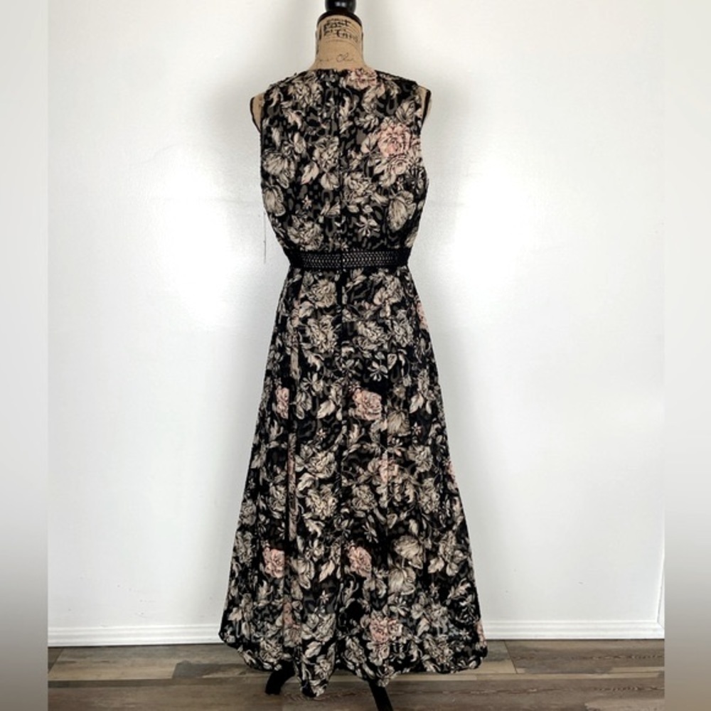 Antonio Melani Jacquard Floral Dress Size 8 Sheer Chiffon High Low Black & Pink - Picture 6 of 16
